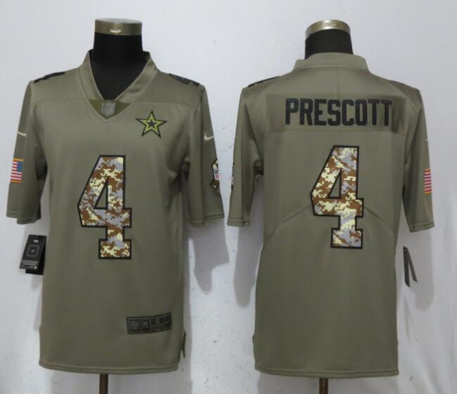 Men Dallas Cowboys #4 Prescott Olive Camo Carson Salute to Service Nike Limited NFL Jerseys